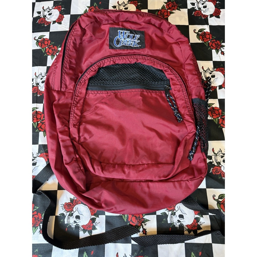 Vintage Wolf Creek Backpack Red Black School Travel Bag‎ 16x20